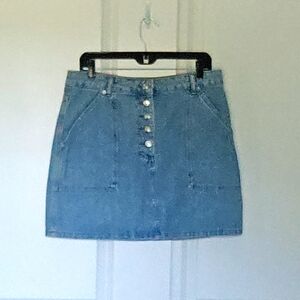 Topshop Blue Button-Front Denim Mini Skirt